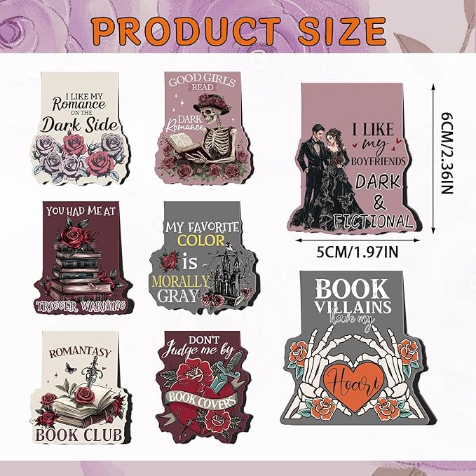 Dark Romance Magnetic Bookmark - 8 PCS Gothic Magnetic Bookmarks Skeleton Flower Book Mark Magnets Romantasy Page Marker Clip Gift for for Women Girls Dark Romance Reader Students Teachers