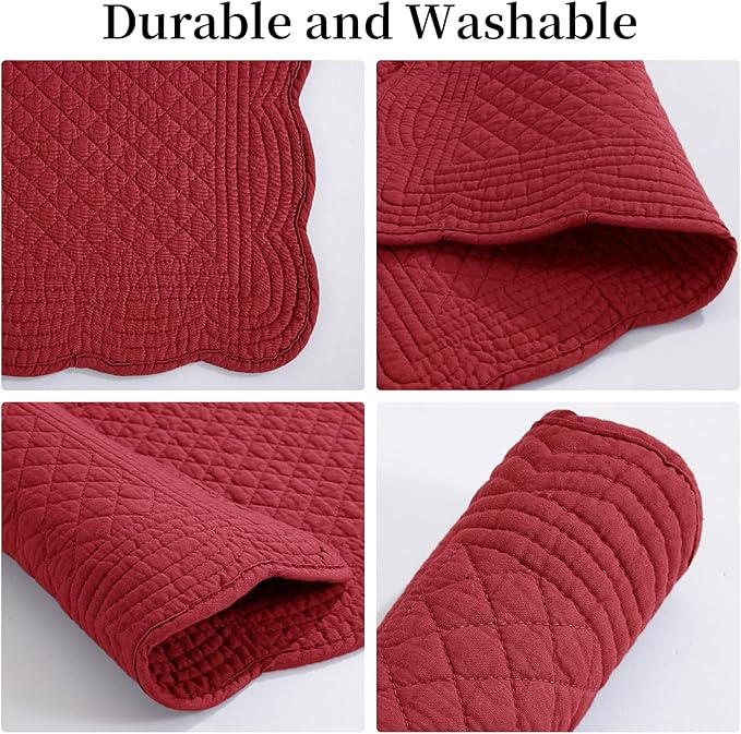 HOMBYS Quilted Placemats Set of 6 Washable-13x18 inches Rectangular Placemats for Kitchen Table-100% Cotton fabric cover and 100% polyester fiber filling Rectangular Table Mats-Cotton (18"x13", Red)