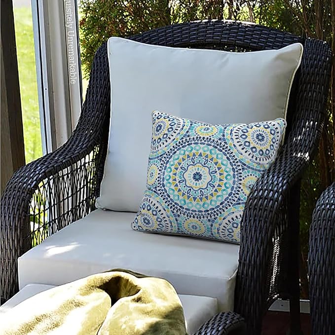 LVTXIII Outdoor Throw Pillow Covers 16x16 Decorative Accent Pillow Cases All Weather Square Cushion Covers for Sofa Patio Couch Use, Pack of 2, Delancey Baltic