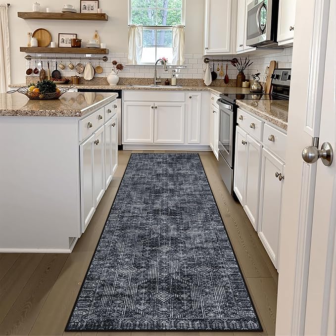 Lahome Black and White Runner Rug for Hallway 2x10, Washable Non-Slip Kitchen Bathroom Runner Rug, Soft Long Carpets for Lundry Entry Office Sliding Door