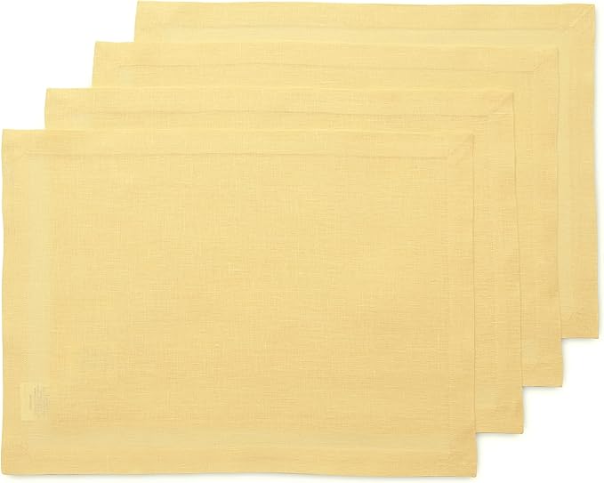 Solino Home Linen Yellow Placemats Set of 4-100% Pure Linen Placemats 14 x 19 Inch for Summer - Fete