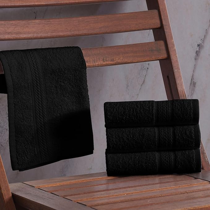 REGAL RUBY 4 Pieces Black Washcloths Bath Linen Set Quick-Dry, Highly Absorbent, Soft Feel Towels, Premium Quality Flannel Face Cloths