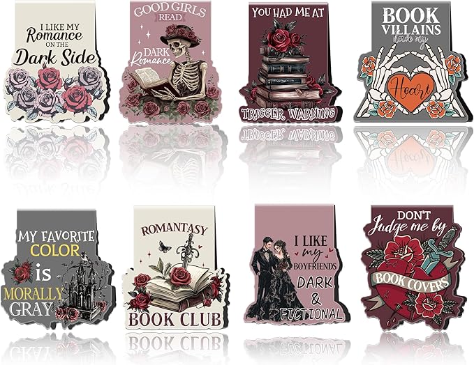 Dark Romance Magnetic Bookmarks: 8 Pcs Gothic Skeleton Magnet Book Marks, Dark Romance Merch, Romantasy Page Markers Clips, Bookish Gifts Reading Women Book Lovers