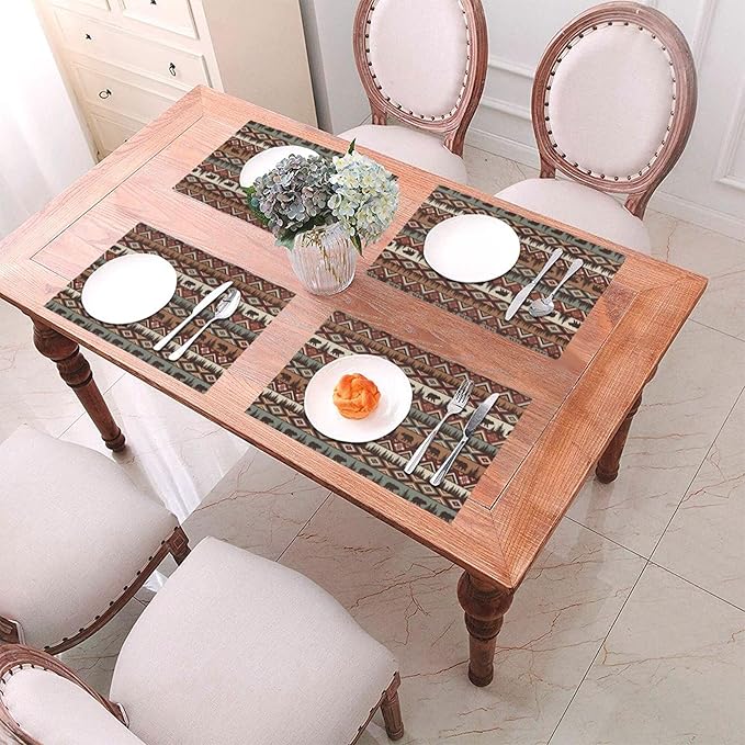 Vintage Rustic Placemats Bear Mountain Dining Table Mats Set of 4 Linen 12x18 Inch for Washable Holiday Party Dining Mat for Outdoor Farmhouse Home Kitchen Decor