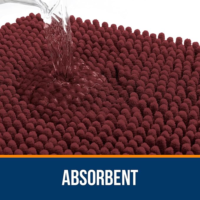 OLANLY Bathroom Rugs 30x20, Extra Soft Absorbent Chenille Bath Rugs, Rubber Backing Quick Dry, Machine Washable Bath Mats for Bathroom Floor, Tub and Shower, Home Decor Accessories, Andorra Red-Brown