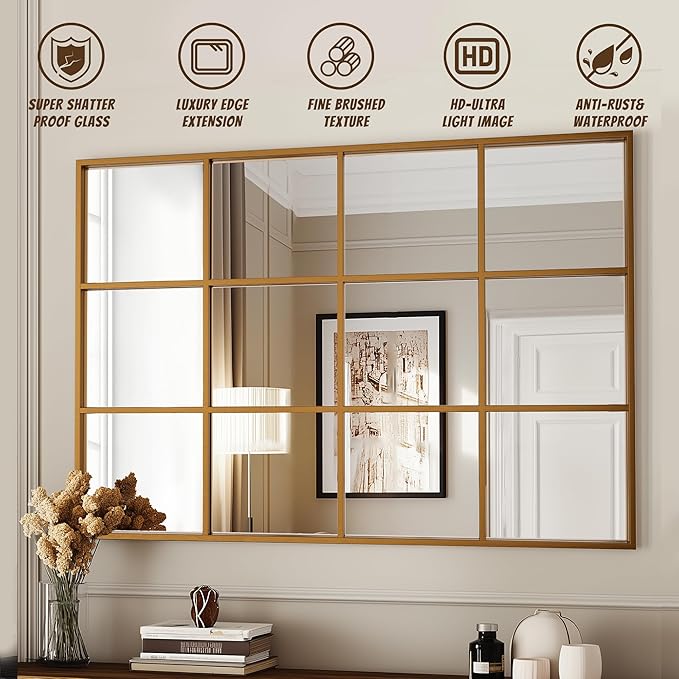 Antok Decorative Mirrors for Wall Decor, 24" x 36" Decorative Wall Mirror Black Window Mirrors Wall Mounted Decorative Mirror for Living Room Dining Room Hallway Entryway,Bronze,Retro Rect Style