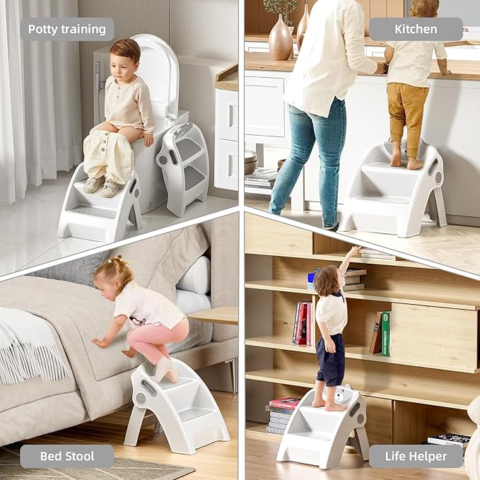 Folding Kids Step Stool for Bathroom and Potty Training,2.9lbs,Anti-Slip, Anti-Tip A-Frame Design with 10-Second Setup-Potty 2 Step Stool for Toddlers,CPC Certified for Safety and Easy Hand Washing