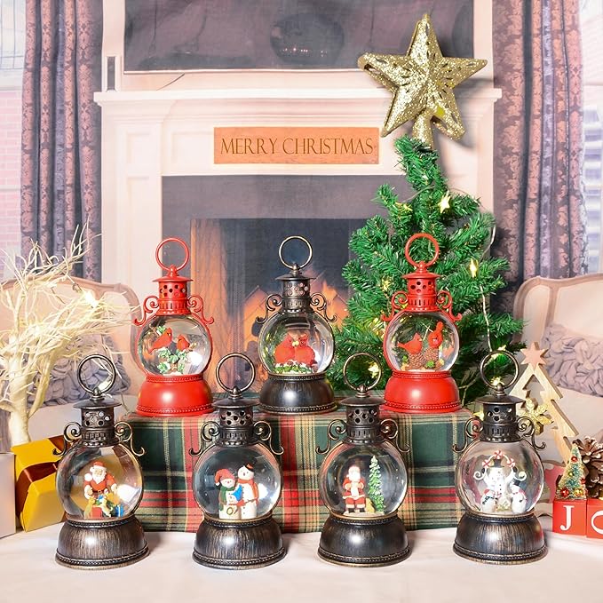 Christmas Snow Globes, 15.3" Nativity Glitter Water Lantern with Song, 6H Timer Battery & USB Powered Music Box for Christmas Decorations Indoor