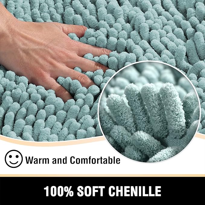 H.VERSAILTEX Bathroom Rugs Bath Mats Non Slip Luxury Chenille Bathroom Runner Rug 24x47 Extra Soft and Absorbent Shaggy Rugs Washable Dry Fast Area Carpet Mats, Tub - Aqua Foam