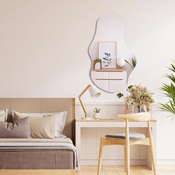 PERFNIQUE Irregular Wall Mirror Asymmetrical Mirror, 28''x17'' Decorative Modern Mirror for Bedroom Bathroom Living Room Entryway, Cloud Frameless Wall Mounted Mirror