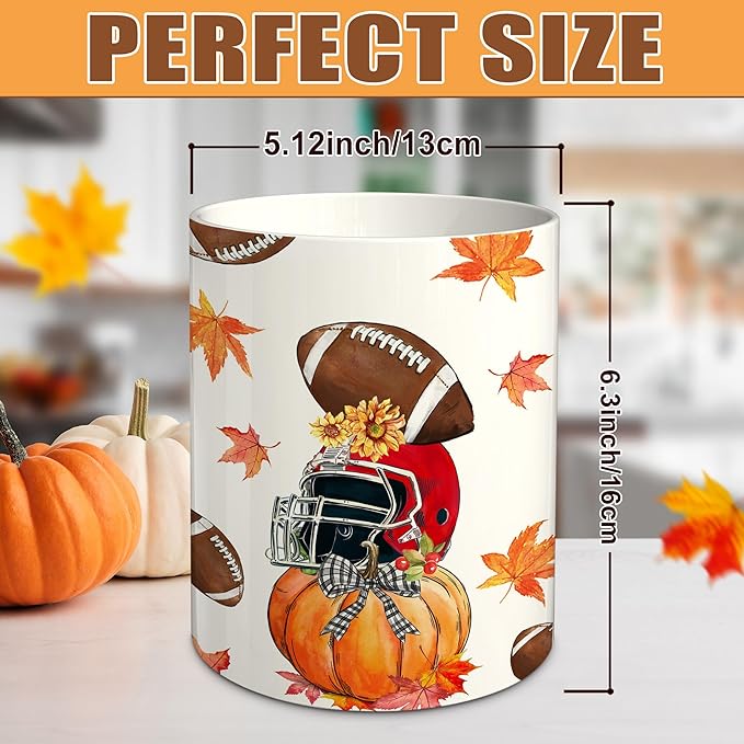 pinata Fall Football Kitchen Decor Ceramic Utensil Holder, Farmhouse Fall Football Pumpkin Utensils Holder, Ceramic Utensils Crock for Rustic Indoor Kitchen Decorations(6.3 Inches)