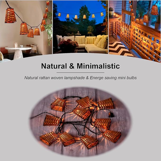 Outdoor-String-Lights-Waterproof, Boho String Lights for Patio, Garden, Porch, Balcony, Gazebo Decorative (Rattan)