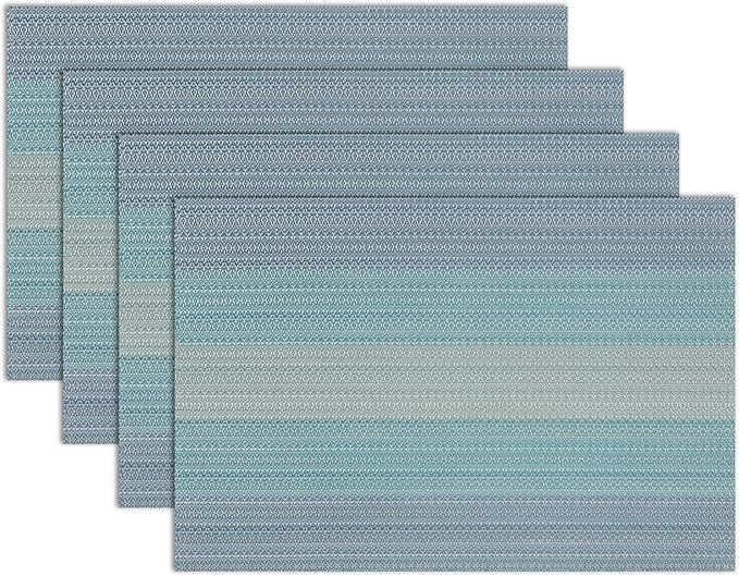 Winknowl Placemats, Set of 4 Heat Resistant Stain Resistant Woven Vinyl Insulation Placemats, Durable Washable Elegant Table Mats for Dining (Blue)