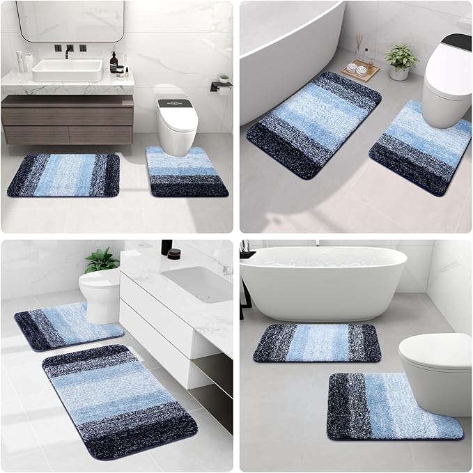 Arotive Microfiber Bathroom Rugs, Shaggy Soft and Absorbent Bath Rug, Non-Slip, Thick Plush Machine Washable Dry Bath Mats for Bathroom, Tub and Shower, 45x27, Blue
