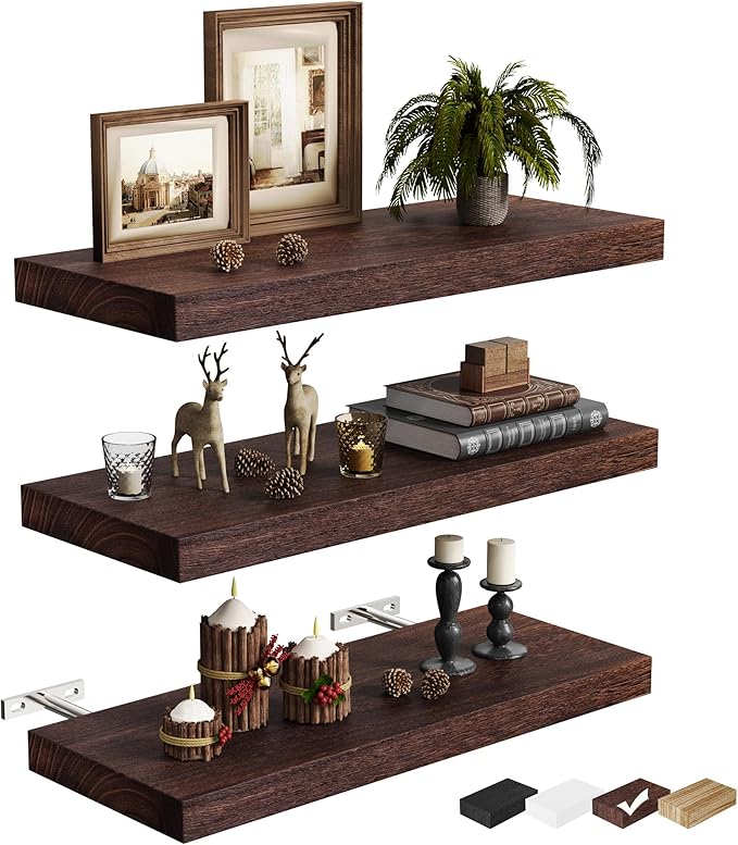 3 Packs Floating Shelves for Wall Storage Rustic Farmhouse Antique Vintage Retro Primitive Cottage Magnolia Southwest Western Fall Home Decor Mounted Living Room Bedroom Dorm Hanging Shelf Brown