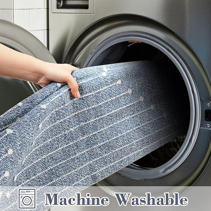 LIVEBOX Boho Bathroom Rug 2' x 3' Washable Blue Rugs Small Moroccan Throw Rug for Bath,Cotton Woven Area Rug Carpet with Tassel for Entryway Kitchen Sink Front Door