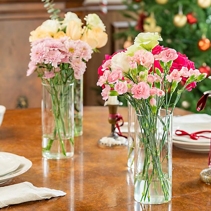 7pcs Glass Cylinder Vases for Centerpieces - 8 Inch Tall Glass Vases for Flower, Clear Flower Vase Bulk Floating Candle Vase for Table Centerpiece Wedding Home Décor