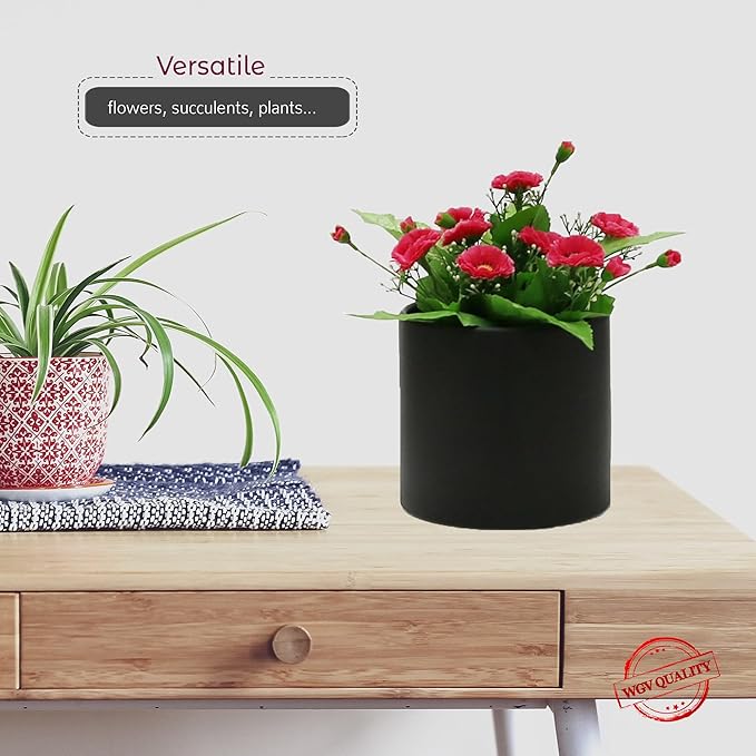 WGVI Matte Black Ceramic Cylinder Vase Width 3.75" Height 4", Flower Arrangements, Candle Holder, Terrarium Planter Pot, Storage Container Organizer, Pen Brush Holder, Centerpieces, 1 Piece