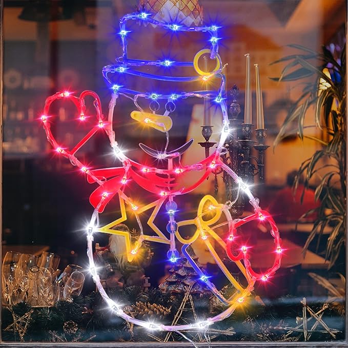 Christmas Decorations - 16" Christmas Window Silhouette Lights - 4 Pack Colour Lighted Santa & Angel & Snowman & Christmas Tree for Holiday Indoor and Outdoor Wall Door Window Decorate