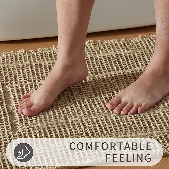 Bath Rugs Mat,Upgraded Waffle Bath mat,Super Absorbent Non Slip Bath Rugs,Machine Washable Rugs for Shower Room, Rubber Backed Bath Mats, Ultra Soft,Brown,18" x 30"