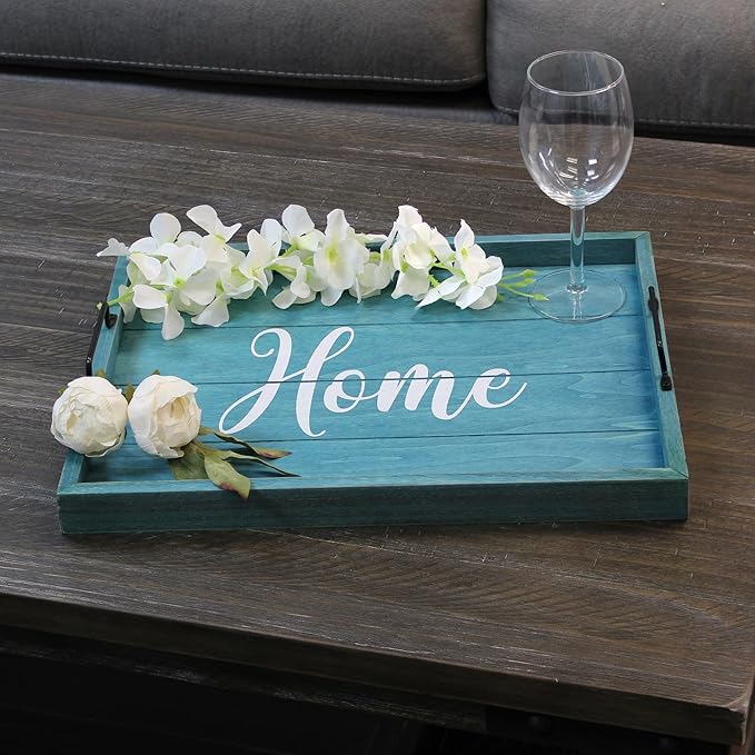 Elegant Designs, 15.50" x 12", Blue Wash Home Decorative Wood Serving Tray w/Handles (HG2000-BHW)