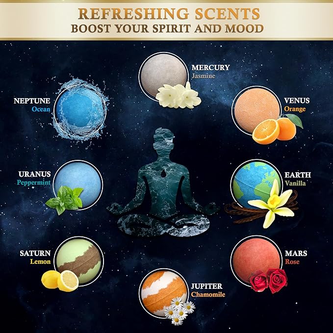 Bath Bombs Rich in Essential Oil and Shea Butter / 8 x 2.12 Ounces Handmade Planet Themed Bubble Bath Fizzer/Luxury Bath Bomb Set/Non-Staining, Vegan, Cruelty-Free/Perfect Spa Gift for Men and Women