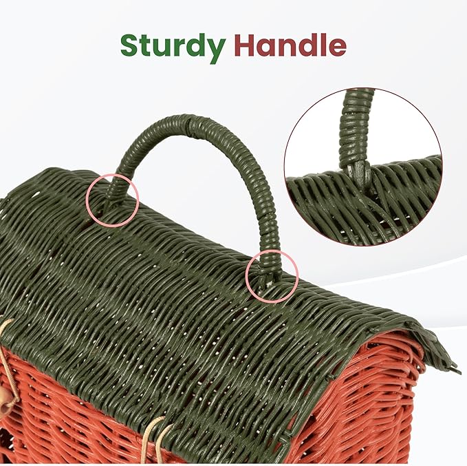 KOLWOVEN Rattan Storage Basket with Lid - Mouse in a Box - Small Doll House - Decorative Hand Woven Shelf Organizer - Cute Handmade Handcrafted Gift Decoration Artwork Wicker (Moss Green)