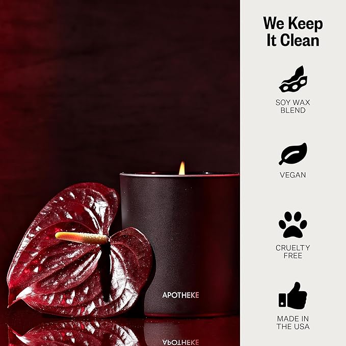 Apotheke 3-Wick Scented Candles for Home, Charcoal Rouge - 26 oz Long-Lasting Soy Wax Jar Candle - 120-140 Hours Burn Time - Notes of Cedarwood & Sandalwood, Smoky Embers, Maple, & Hint of Raspberry
