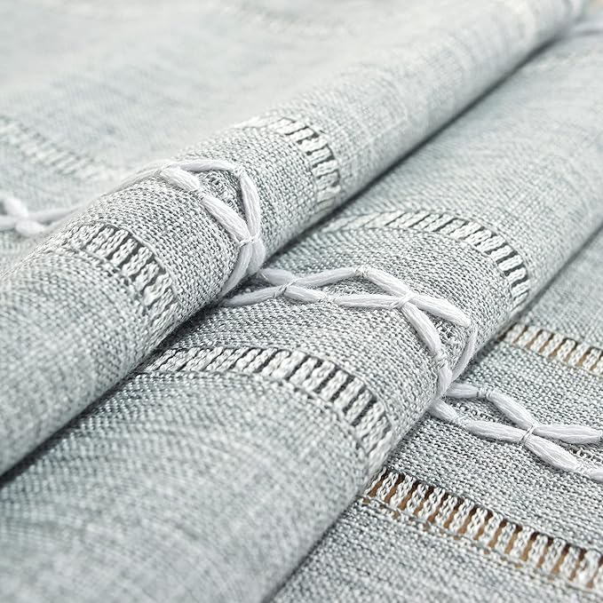 Chassic Rustic Farmhouse Style Linen Table Runner, Boho Handmade Tassel Hemstitched Table Runners 108 Inches Long for Holiday Party, Dresser and Dining Decorations, 13 x 108 inch - Light Grey