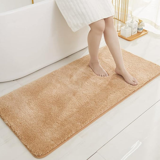 COSY HOMEER Bath Rugs for Bathroom Extra Thick - Anti-Slip Bath Mats Soft Plush Yarn Shaggy 100% Strong Mirco Polyeste Mat Living Room Bedroom Mat Floor Water Absorbent(Beige,24x48 - Inches)