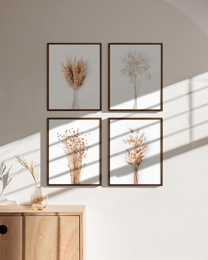 Haus and Hues Flower Wall Decor - Set of 4 Floral Wall Art, Floral Wall Decor, Flower Wall Art, Flower Painting with Frame, Floral Pictures Wall Decor, Flower Pictures Wall Decor (Walnut Frame, 11x14)