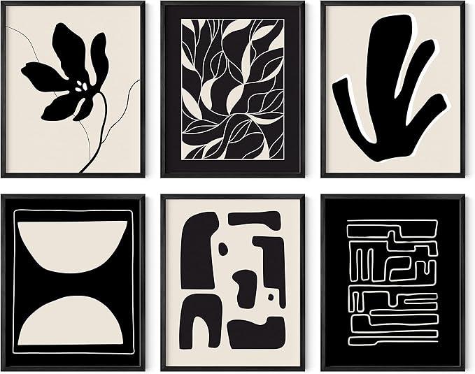 HAUS AND HUES Abstract Art Wall Decor - Set of 6 Modern Art Gallery Display, Abstract Minimalist Wall Art, Mid Century Modern Artwork, Modern Art Wall Decor Neutral Art (Unframed 16x20)