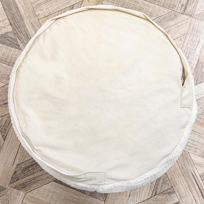 Asuprui Pouf Ottoman Stuffed Modern Foam Ottoman Foot Rest 20x20x12 Inches Floor Pouf Round Pouf Seat Floor Bean Bag Chair Foldable Floor Chair Storage for Living Room Bedroom Ivory Pouf with Filler