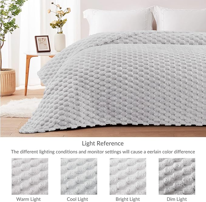 Whale Flotilla King Size Blanket for Bed with Jacquard Pattern, Fuzzy Soft Cozy Exquisite Blankets for All Season, Warm and Fluffy, 90x104 Inch, Light Grey