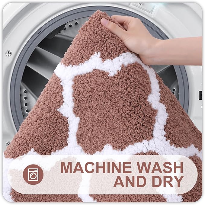 OLANLY Bathroom Rugs 24x16, Soft and Absorbent Microfiber Bath Rugs, Non-Slip Shaggy Shower Carpet, Machine Wash Dry, Bath Mats for Bathroom Floor, Tub and Shower, Camel