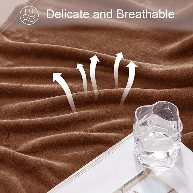 Exclusivo Mezcla Twin Size Flannel Fleece Velvet Plush Bed Blanket as Bedspread, Coverlet, Bed Cover (90x66 IN, Brown) Soft, Lightweight, Warm and Cozy