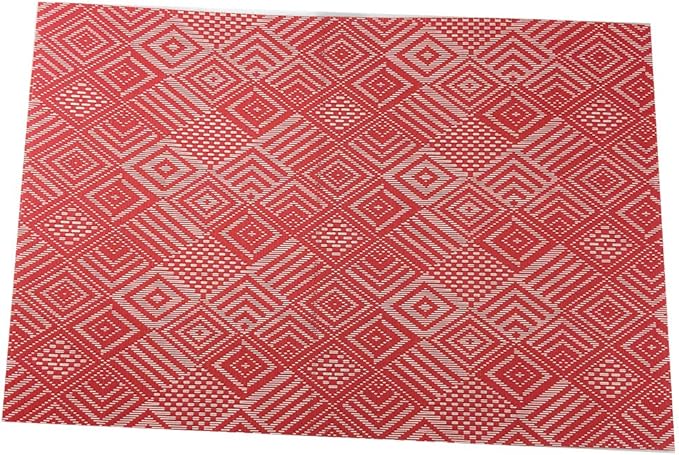 Luxury Placemats Set of 6, Heat-Resistant, Stain Resistant PVC Table Mats (Red Argyle)