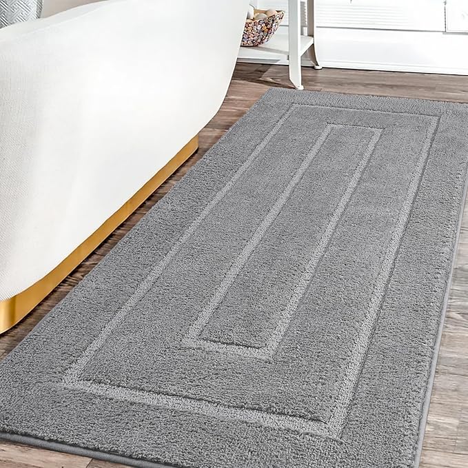 HOMORE Grey Bathroom Rug 24x60 Inch Soft Absorbent Bathroom Runner Rug, Washable Bath Runners Rugs Non Slip Long Rugs for Shower Tub