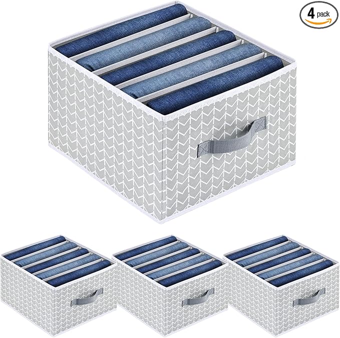 Clothes Organizers and Storage - Fabric Jeans Organizer with Handles, Foldable Drawer Dividers for Clothes, Closet Shelf Organizer for Shirts, Bra, Sweater, Scarf, 4 Pack, Arrow
