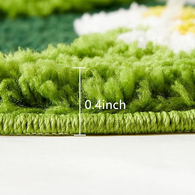 Cute Green Floral Large Bathroom Rugs Bath Mat 3ft Non Slip Washable, Modern Chic Boho Aesthetic Trendy Funky Microfiber Shaggy Tufted Moss Rugs for Bedroom Dorm Nursery Bathroom Kitchen