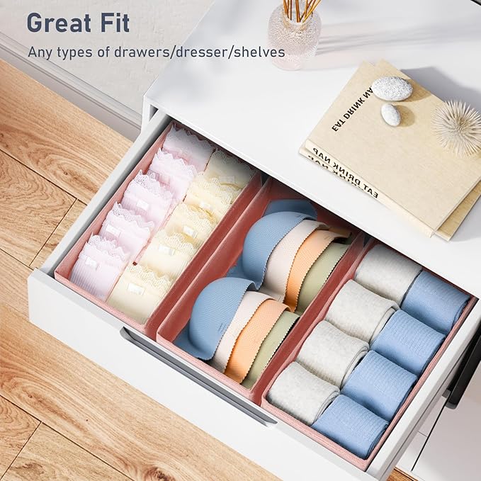 DIMJ Drawer Organizer - Clothes Storage Set of 3, Pink: Sock, Underwear, Bra, Tie, Belt Dividers