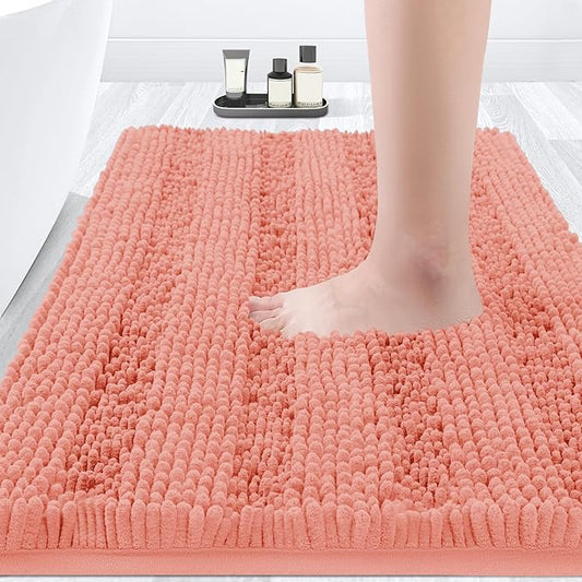 ACCUMTEK Striped Coral Bathroom Rug Mat 36"x24" Ultra Soft, Non Slip Chenille Bath Rugs, Absorbent Plush Shaggy Bath Mats for Bathroom, Bedroom, Kitchen, Shower, Tub