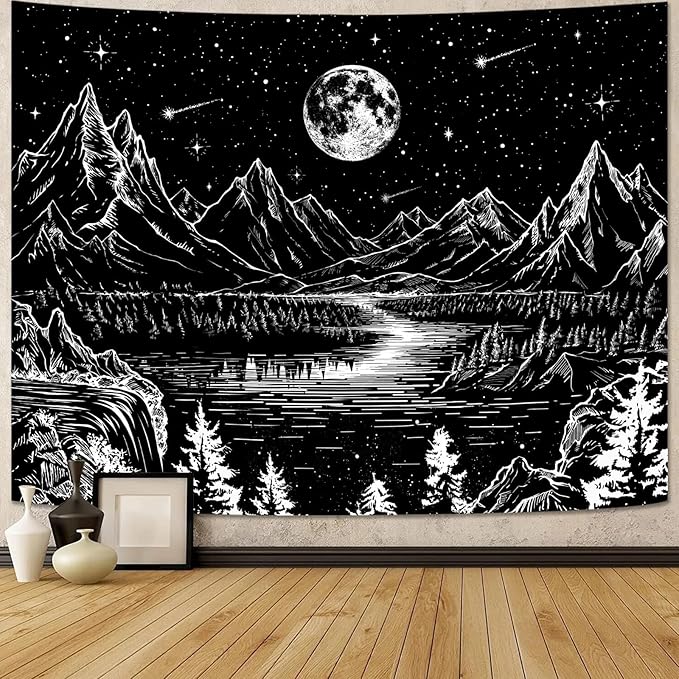 Lunerfex Black Nature Tapestry (36.00" x 48.00") for Bedroom - Mountain Landscape Wall Art - Versatile Decor for Indoor and Outdoor Spaces