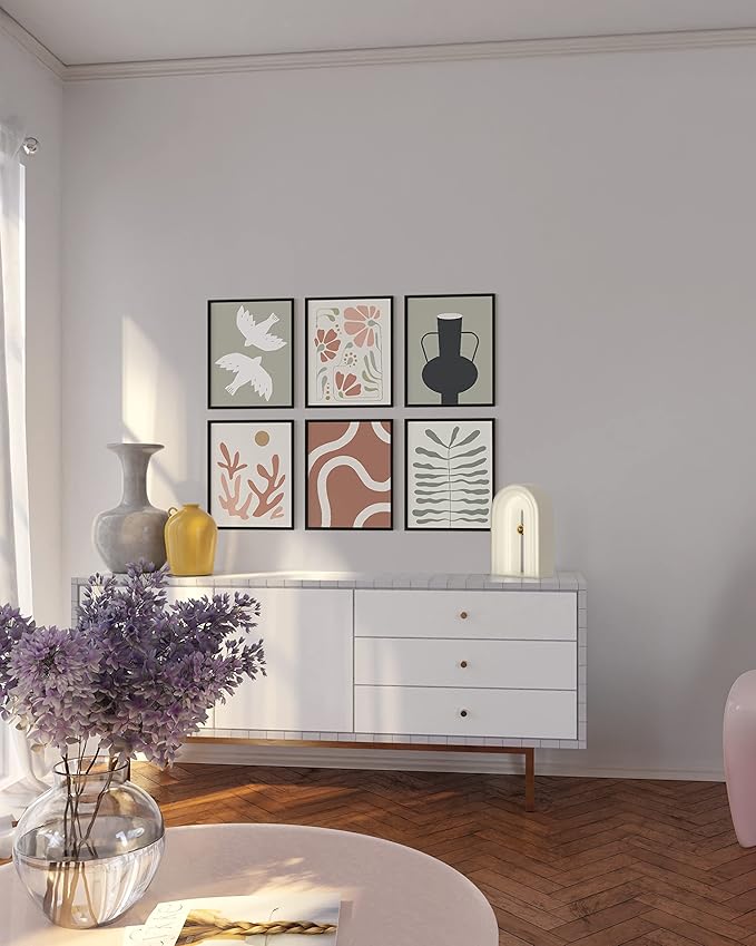 HAUS AND HUES Boho Pictures Wall Decor - Mid Century Modern Wall Art, Neutral Aesthetic, Botanical Wall Art Framed, Coral Artwork Wall Decor, Gallery Wall Frame Set (Framed Black 8x10)