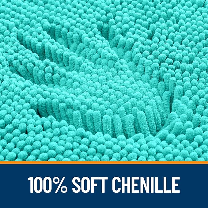 OLANLY Bathroom Rugs 70x24, Extra Soft Absorbent Chenille Bath Rugs, Rubber Backing Quick Dry, Machine Washable Bath Mats for Bathroom Floor, Tub and Shower, Home Decor Accessories, Teal