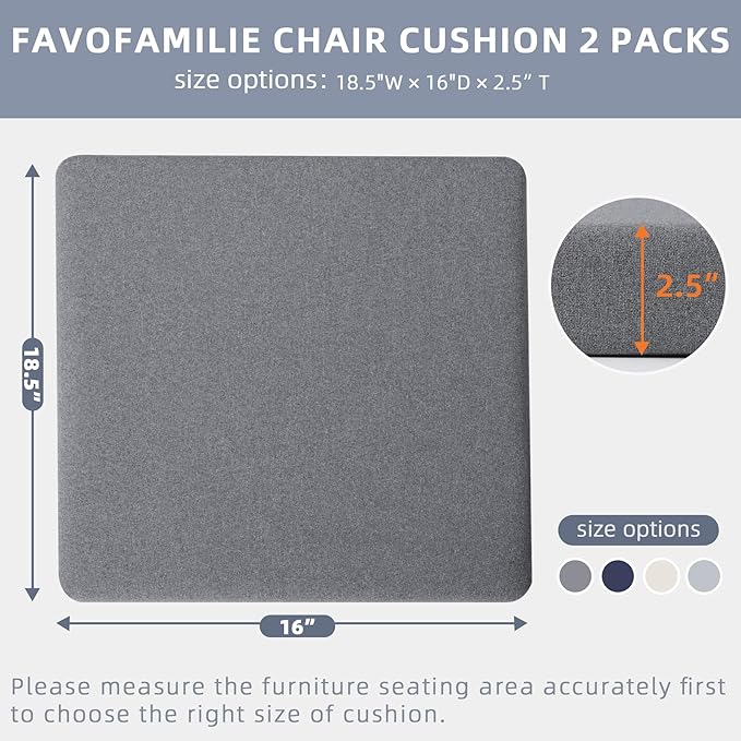 Outdoor Chair Cushions 18.5 x 16 x 2.5 Inch Set of 2, Water-Resistant & Fadeness Durable Patio Furniture Cushion for Garden Sofa Couch Chairs, Portable Comfort with Attach Ties, Dark Grey
