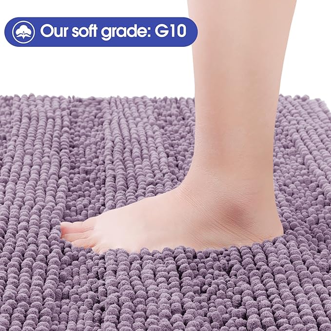ACCUMTEK Striped Lavender Bathroom Rug Set 3 Pieces Ultra Soft, Non Slip Chenille Toilet Mat, Absorbent Plush Shaggy Bath Mats for Bathroom, Bedroom, Kitchen, Mauve