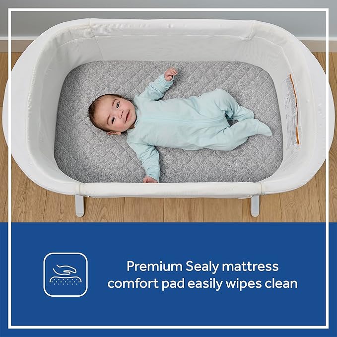 Sealy Baby Airy Dreams Breathable 2-in-1 Baby Bassinet & Bedside Sleeper, Bedside Bassinet for Baby, Height Adjustable, Stand-Alone or Bedside Sleeper, Drop-Down Panel for Easy Access