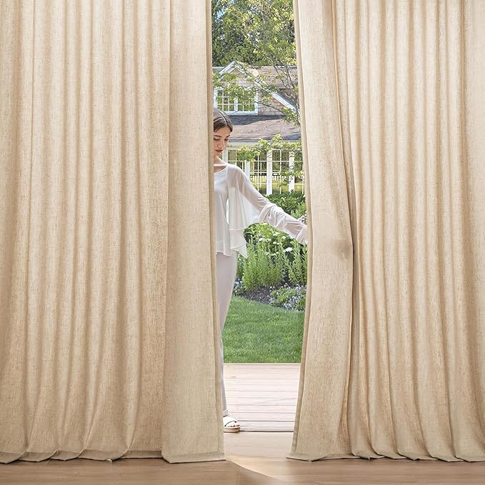 MIULEE Non-See-Through Privacy Linen Curtains 2 Panels, Light Filtering Window Curtains Farnhouse Textured Back Tab Semi Sheer Drapes for Bedroom Living Room, 52 x 72 Inches Long, Light Brown
