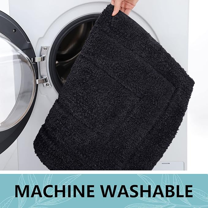 Buganda Bathroom Rugs, 24" x 16", Soft and Absorbent Microfiber Bath Rugs, Non-Slip Shaggy Shower Carpet, Machine Wash Dry Bath Mats for Bathroom Floor, Tub and Shower, Black